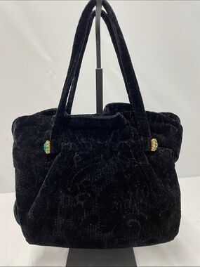 KORET VINTAGE VELVET HANDBAG W/ GREEN POLISHED CABOCHON GEMSTONES FTL-08-074